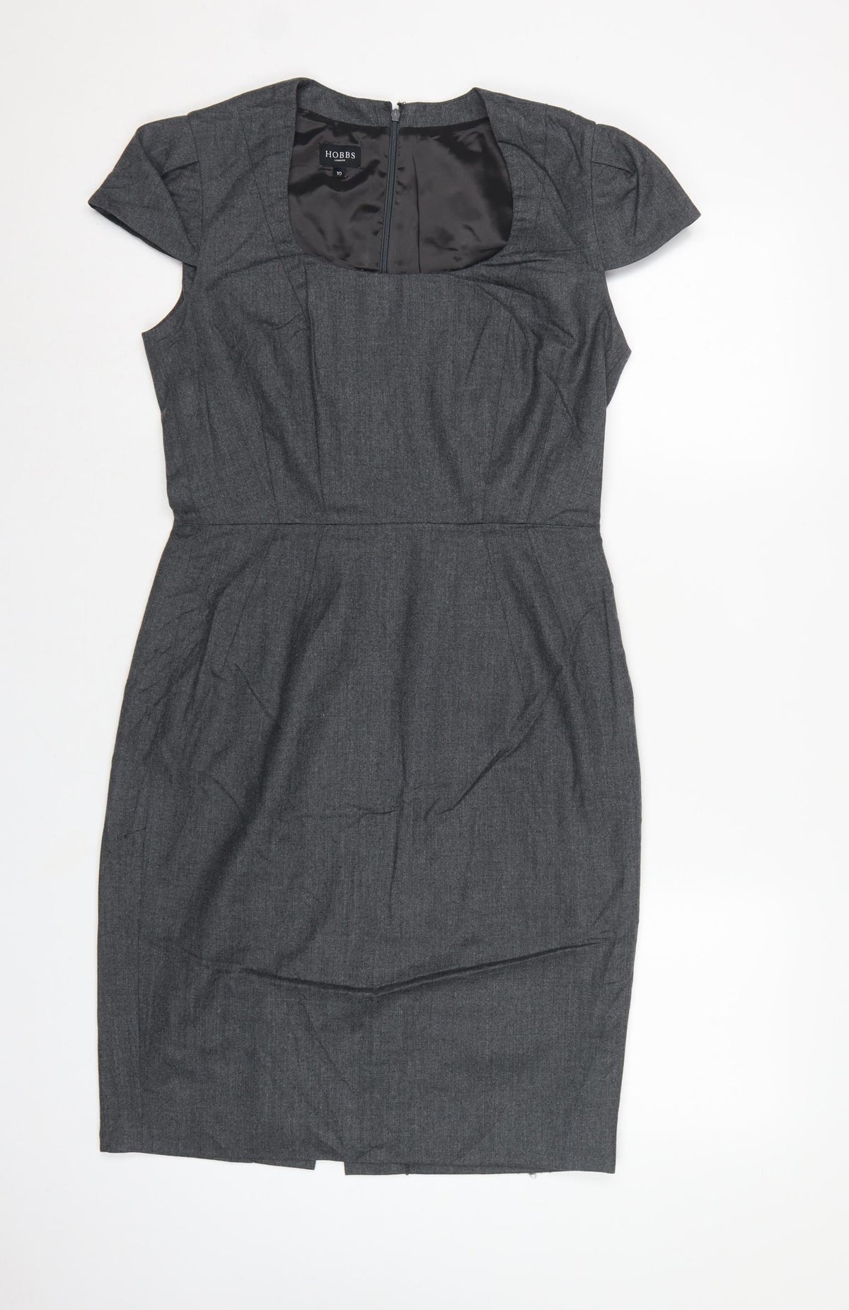 Hobbs Women Grey UK 10 Wool Pencil Dress Short Sleeve Workwear