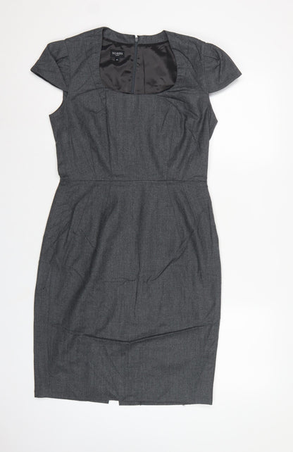 Hobbs Women Grey UK 10 Wool Pencil Dress Short Sleeve Workwear