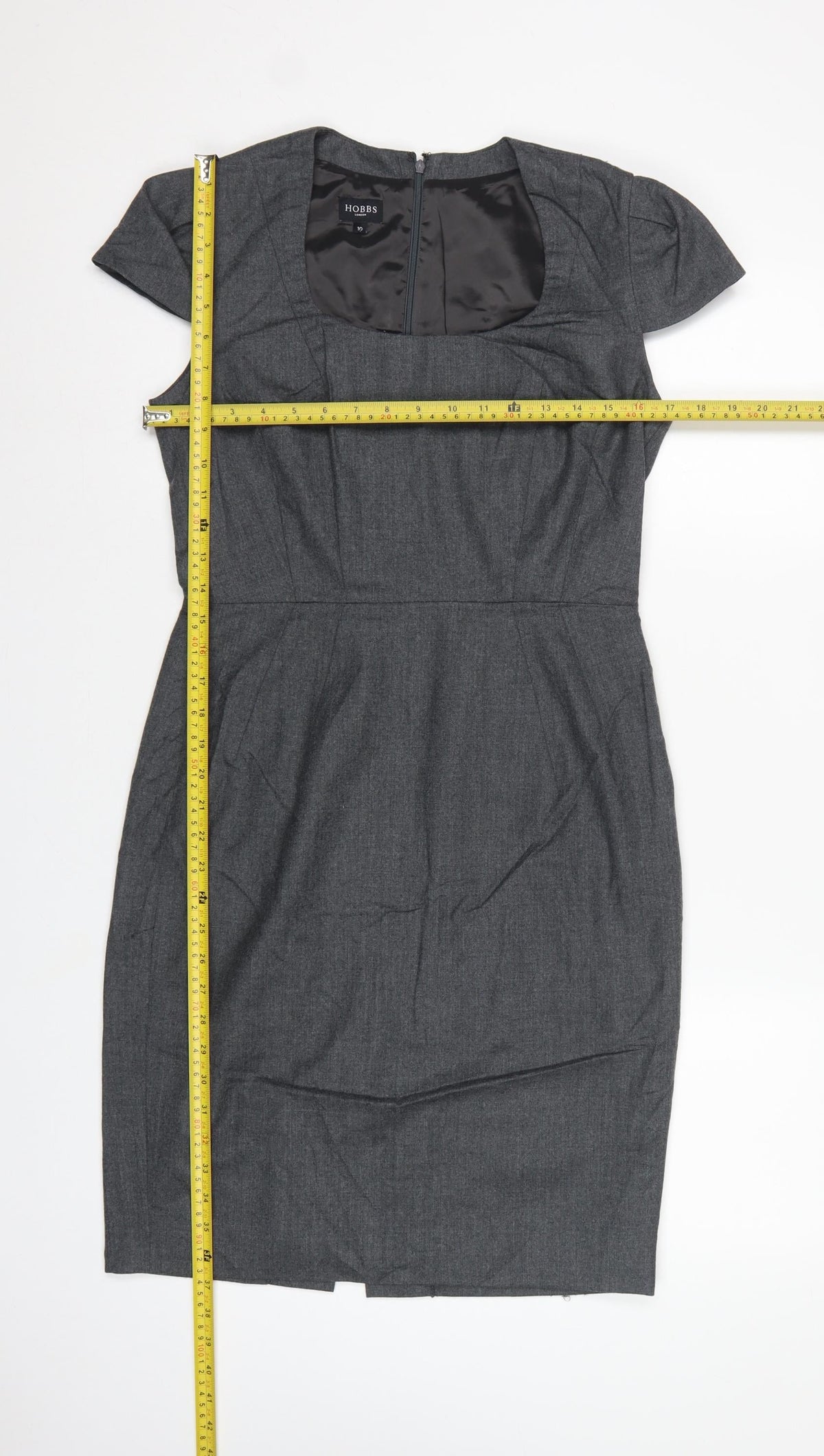 Hobbs Women Grey UK 10 Wool Pencil Dress Short Sleeve Workwear