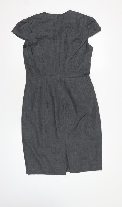 Hobbs Women Grey UK 10 Wool Pencil Dress Short Sleeve Workwear
