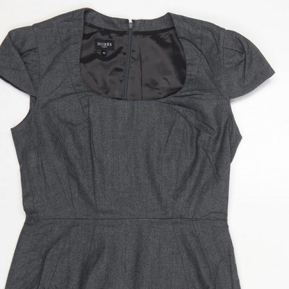 Hobbs Women Grey UK 10 Wool Pencil Dress Short Sleeve Workwear