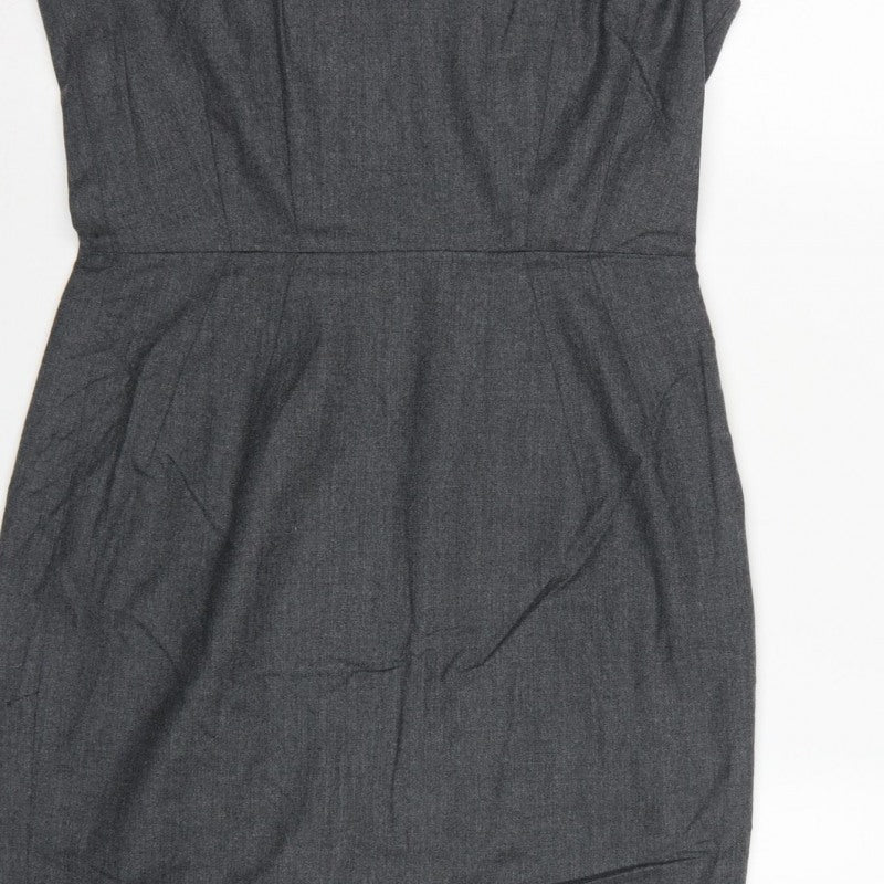 Hobbs Women Grey UK 10 Wool Pencil Dress Short Sleeve Workwear