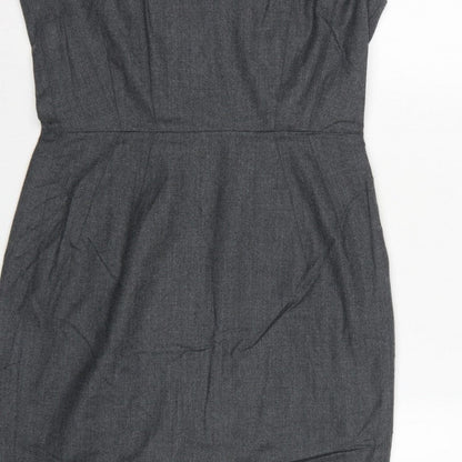 Hobbs Women Grey UK 10 Wool Pencil Dress Short Sleeve Workwear