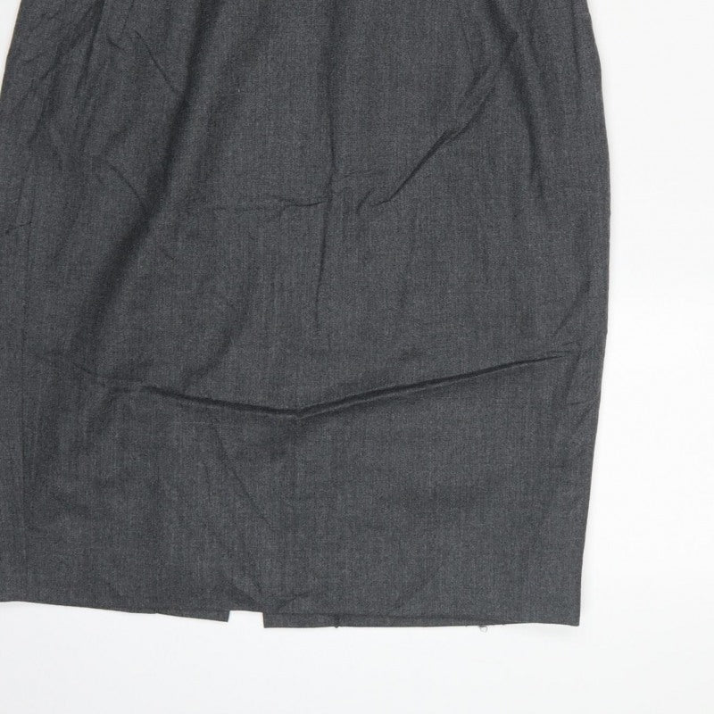 Hobbs Women Grey UK 10 Wool Pencil Dress Short Sleeve Workwear