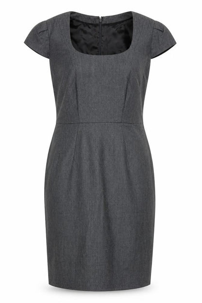 Hobbs Women Grey UK 10 Wool Pencil Dress Short Sleeve Workwear