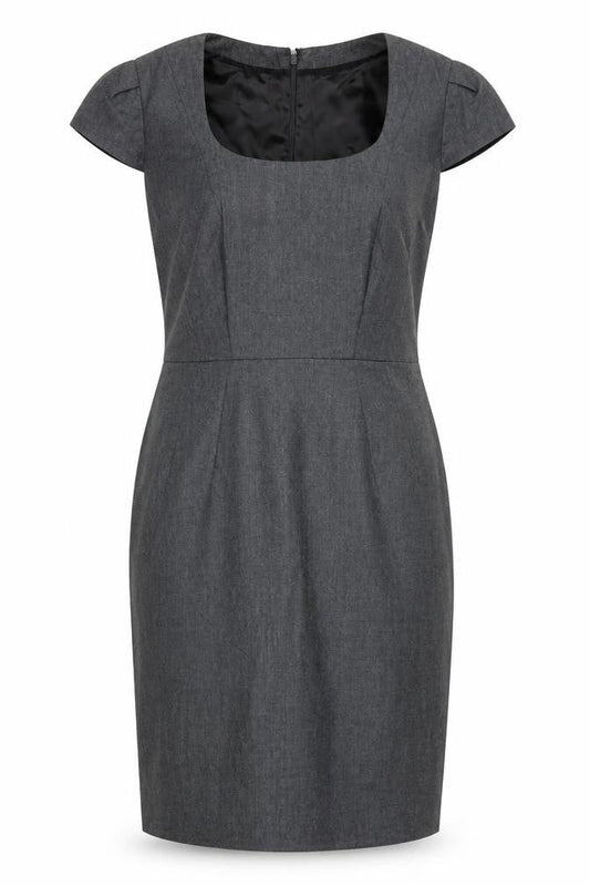 Hobbs Women Grey UK 10 Wool Pencil Dress Short Sleeve Workwear