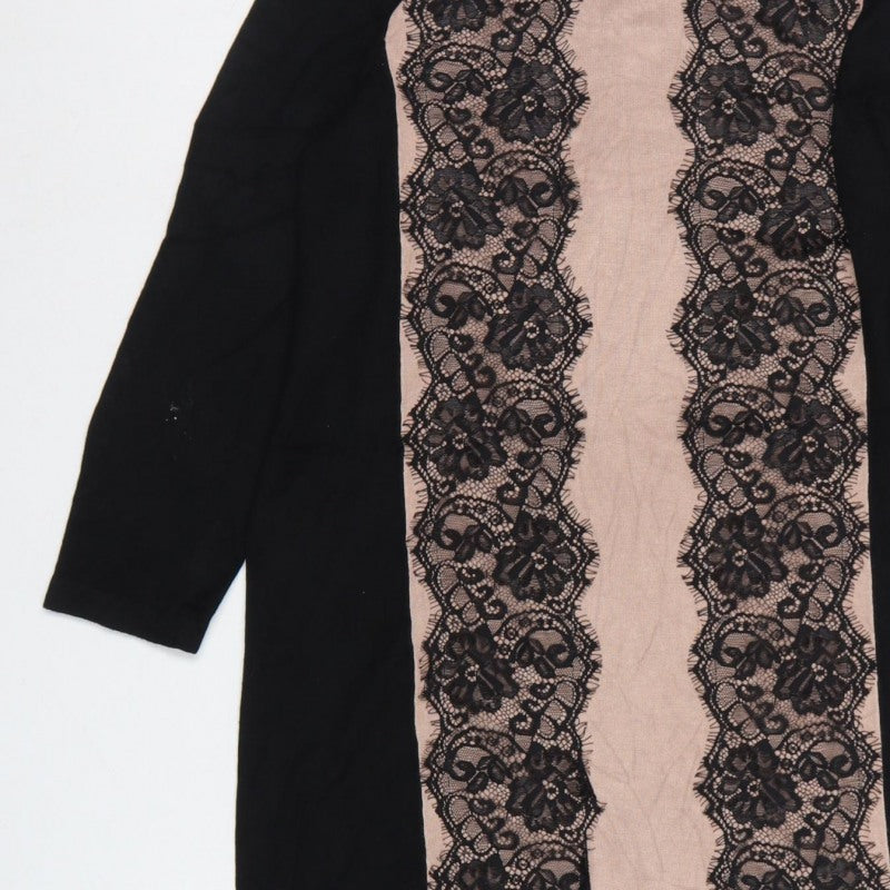 Coast Women Black Pink UK 12 Bodycon Knit Lace Knee Length Dress