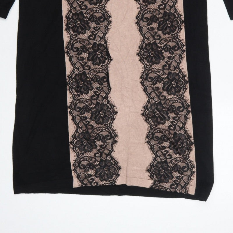 Coast Women Black Pink UK 12 Bodycon Knit Lace Knee Length Dress