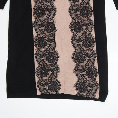 Coast Women Black Pink UK 12 Bodycon Knit Lace Knee Length Dress