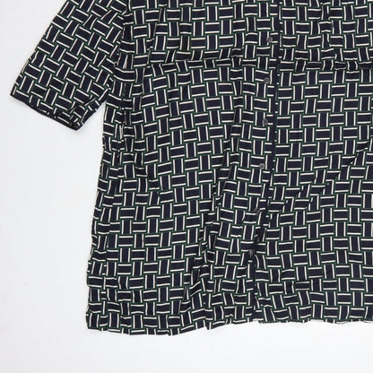 Hobbs Women Black Geometric UK 16 Knee Length Shirt Dress Belted