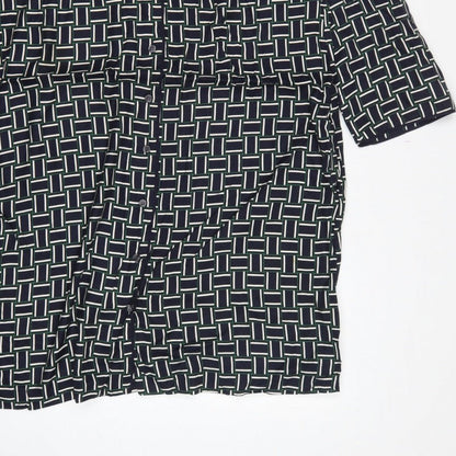 Hobbs Women Black Geometric UK 16 Knee Length Shirt Dress Belted