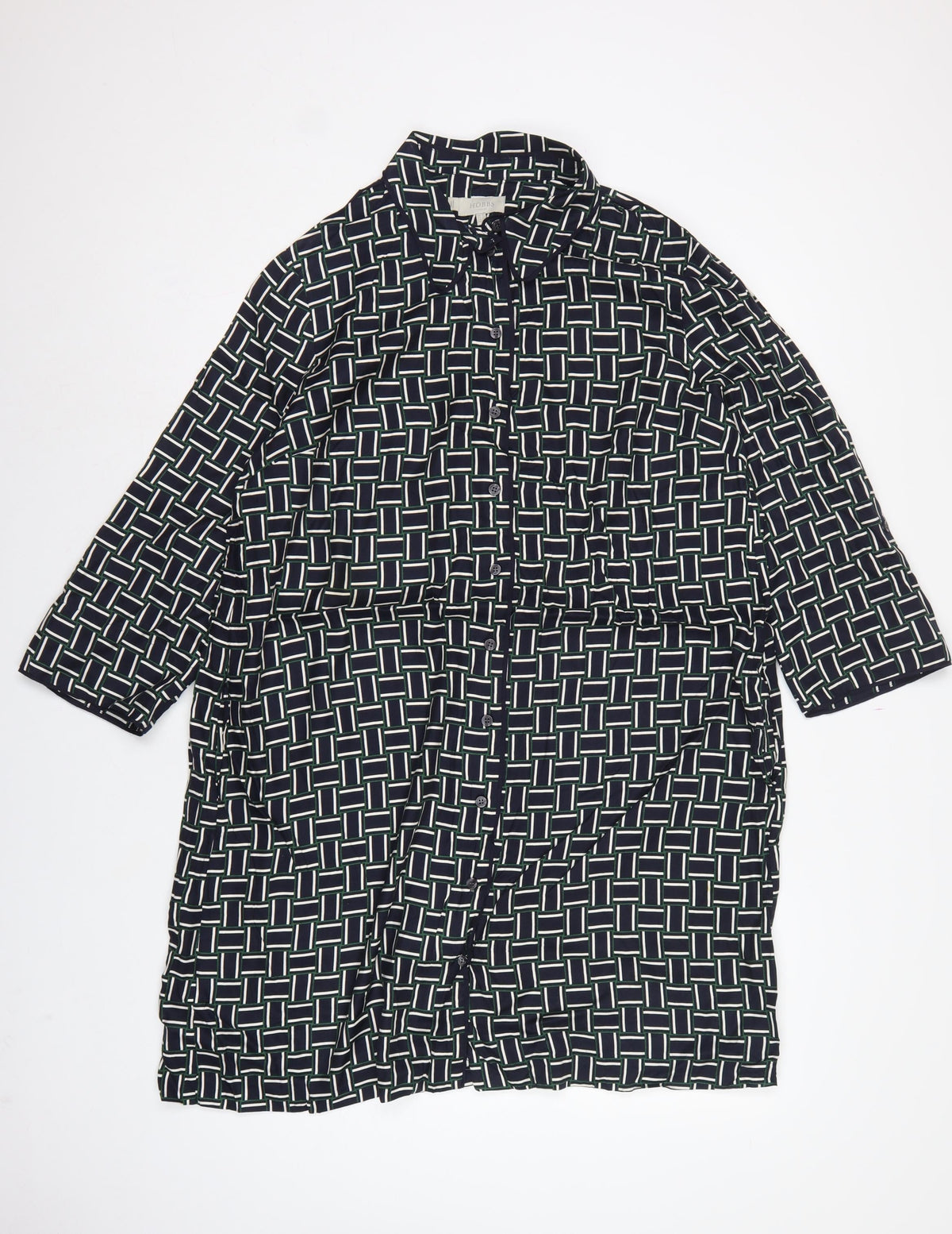 Hobbs Women Black Geometric UK 16 Knee Length Shirt Dress Belted