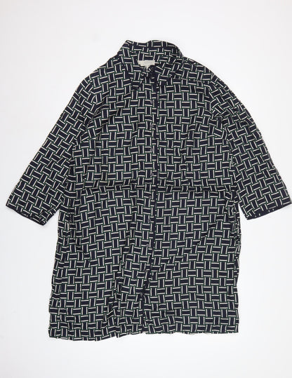 Hobbs Women Black Geometric UK 16 Knee Length Shirt Dress Belted