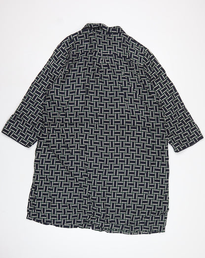 Hobbs Women Black Geometric UK 16 Knee Length Shirt Dress Belted