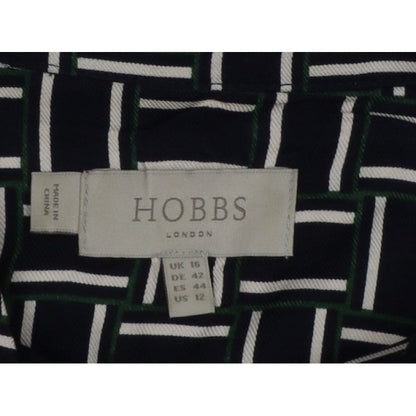 Hobbs Women Black Geometric UK 16 Knee Length Shirt Dress Belted