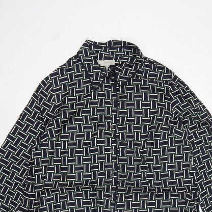 Hobbs Women Black Geometric UK 16 Knee Length Shirt Dress Belted