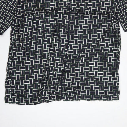 Hobbs Women Black Geometric UK 16 Knee Length Shirt Dress Belted