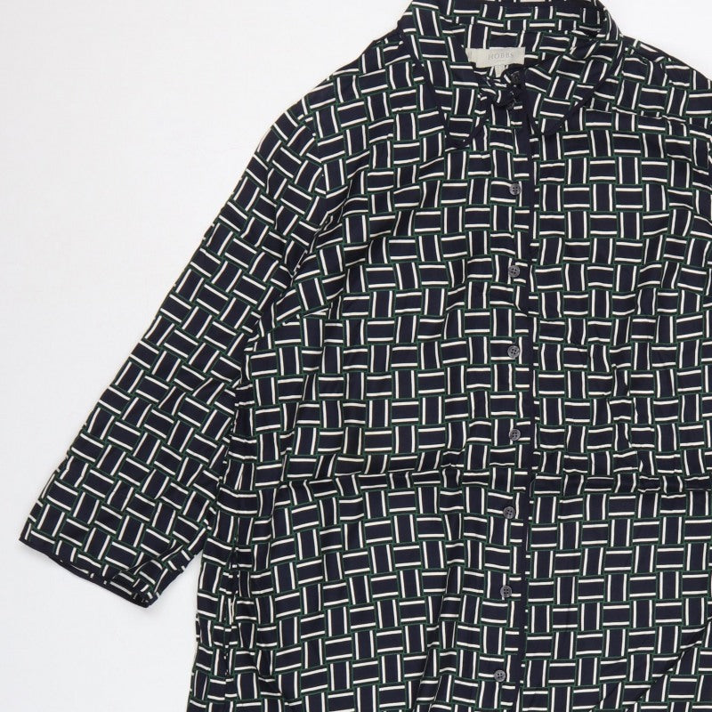 Hobbs Women Black Geometric UK 16 Knee Length Shirt Dress Belted