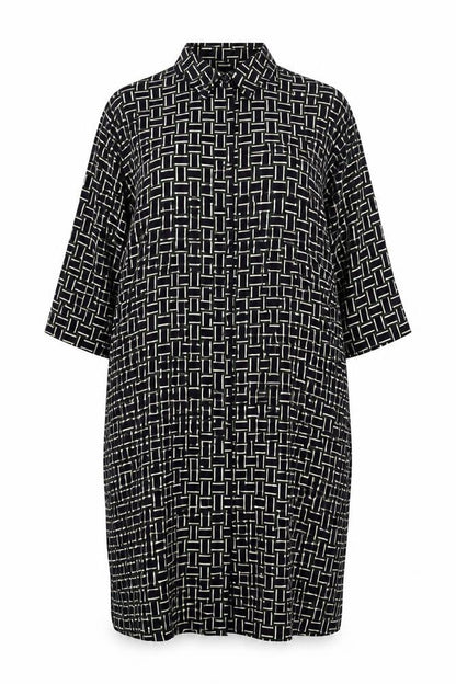 Hobbs Women Black Geometric UK 16 Knee Length Shirt Dress Belted