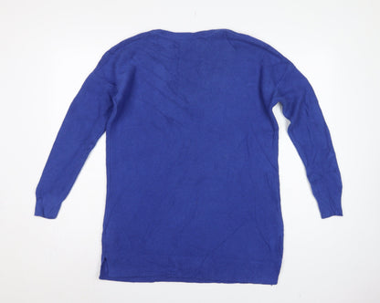 Boden Women Blue M Cotton Knit V-Neck Long Sleeve Jumper Dress