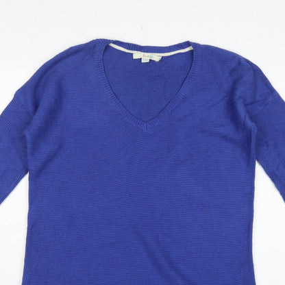 Boden Women Blue M Cotton Knit V-Neck Long Sleeve Jumper Dress