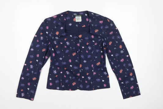 Laura Ashley Women Blue UK 12 Floral Cotton Short Blazer Jacket