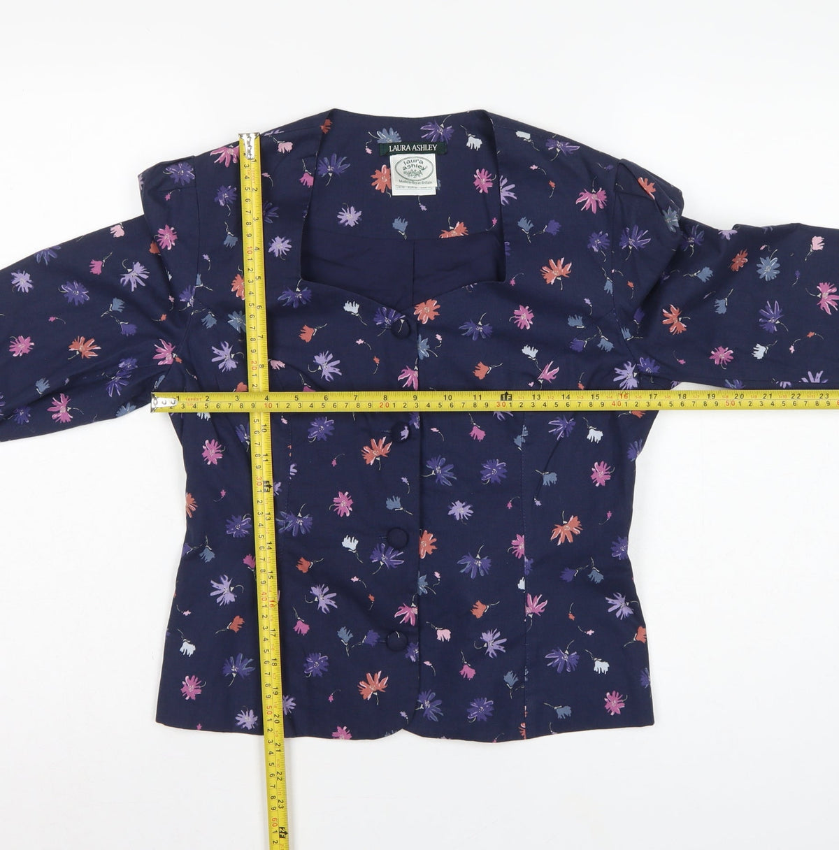 Laura Ashley Women Blue UK 12 Floral Cotton Short Blazer Jacket
