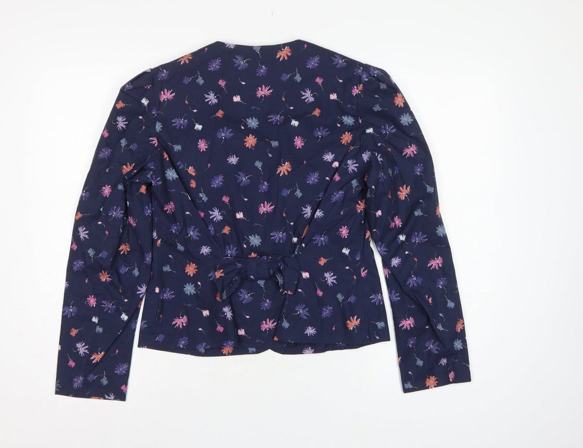 Laura Ashley Women Blue UK 12 Floral Cotton Short Blazer Jacket