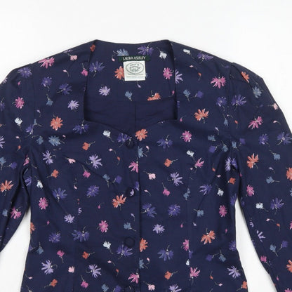 Laura Ashley Women Blue UK 12 Floral Cotton Short Blazer Jacket