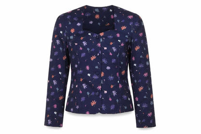 Laura Ashley Women Blue UK 12 Floral Cotton Short Blazer Jacket