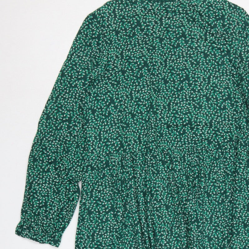 Seasalt Cornwall Women Green Leaf Print UK 14 A-Line Cotton Dress