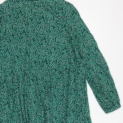 Seasalt Cornwall Women Green Leaf Print UK 14 A-Line Cotton Dress