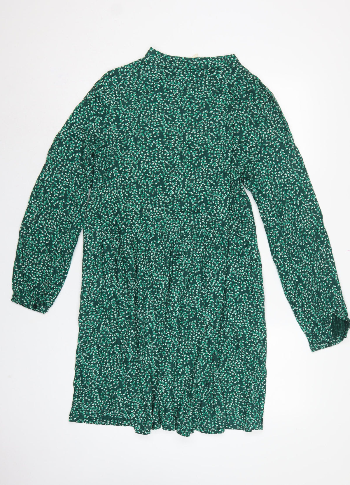 Seasalt Cornwall Women Green Leaf Print UK 14 A-Line Cotton Dress