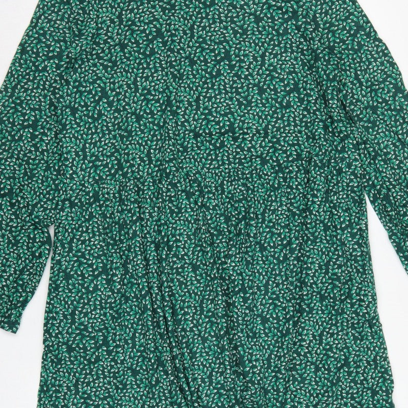 Seasalt Cornwall Women Green Leaf Print UK 14 A-Line Cotton Dress