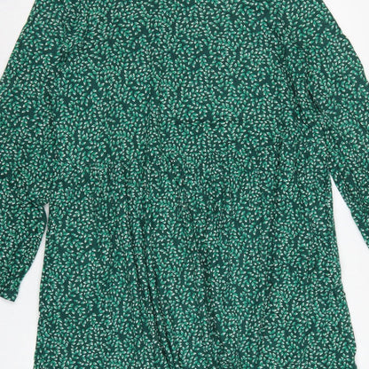 Seasalt Cornwall Women Green Leaf Print UK 14 A-Line Cotton Dress