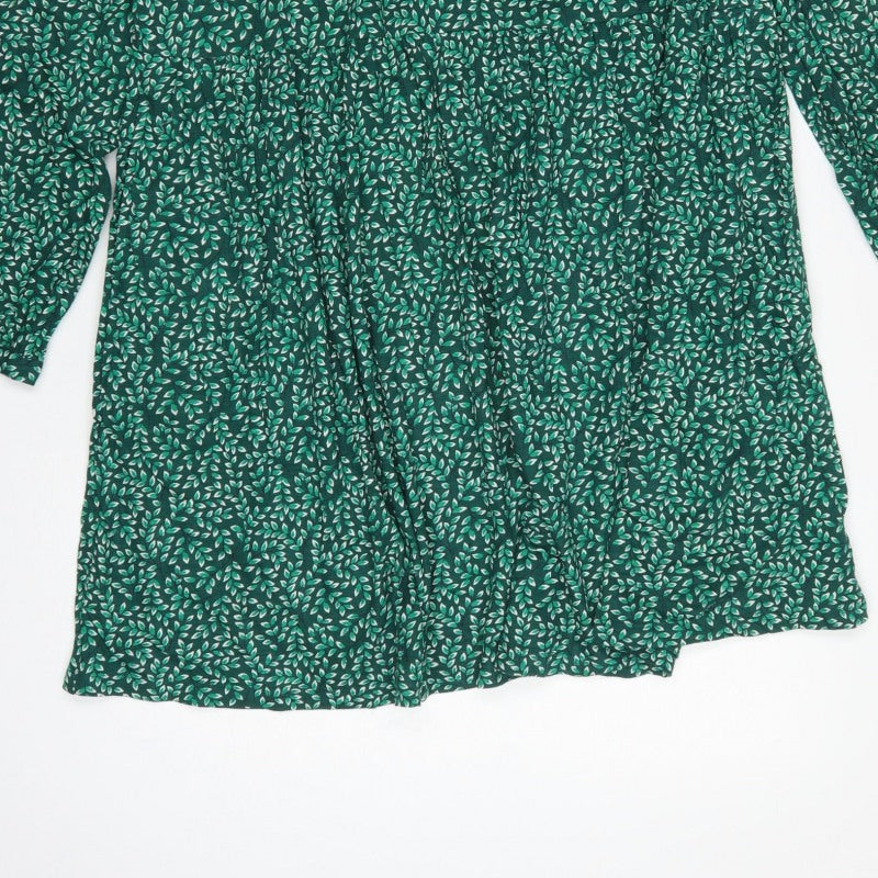 Seasalt Cornwall Women Green Leaf Print UK 14 A-Line Cotton Dress