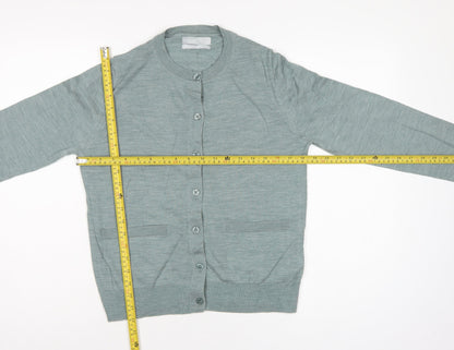 Marks & Spencer Women Grey Size 12 Merino Wool Button Cardigan
