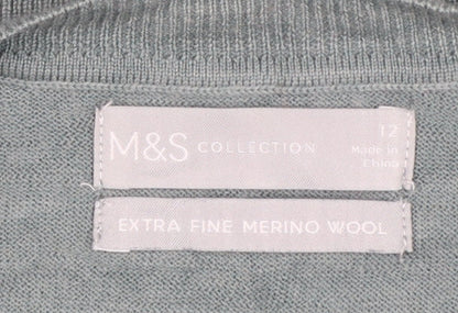 Marks & Spencer Women Grey Size 12 Merino Wool Button Cardigan