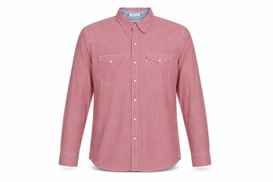 Front view of Levi's Men Red Check Western Snap Button-Up Shirt Large