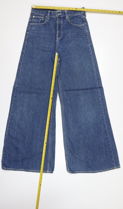 Zara Woman Blue Wide-Leg Jeans UK 10 High Rise Denim 5-Pocket