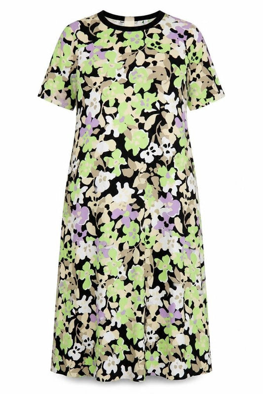 Autograph Women Black Floral Cupro Viscose Size 14 Long A-Line Dress