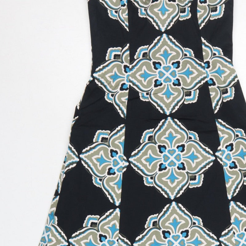 Coast Women Black Geometric Strapless A-Line Dress Size 8