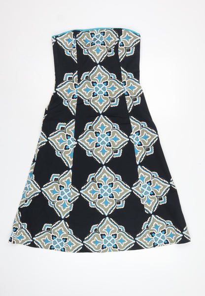 Coast Women Black Geometric Strapless A-Line Dress Size 8
