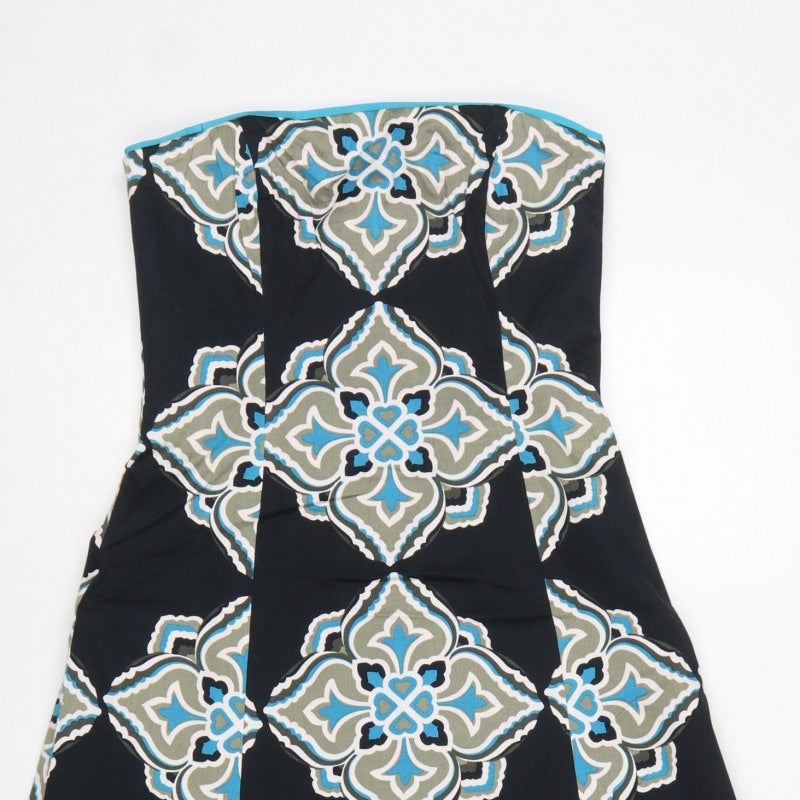 Coast Women Black Geometric Strapless A-Line Dress Size 8