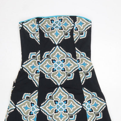 Coast Women Black Geometric Strapless A-Line Dress Size 8