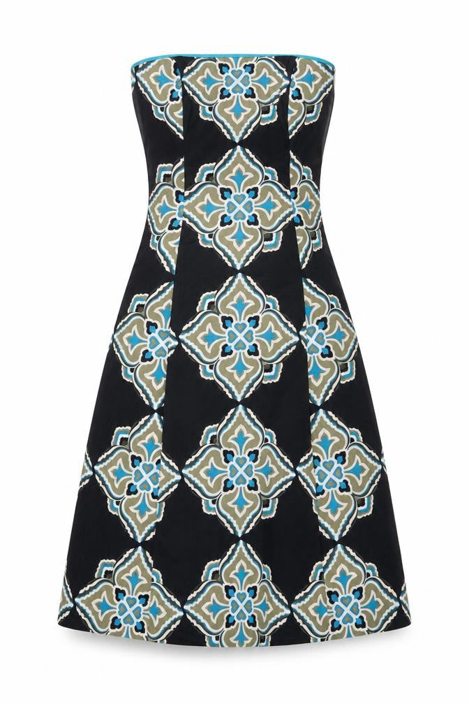 Coast Women Black Geometric Strapless A-Line Dress Size 8