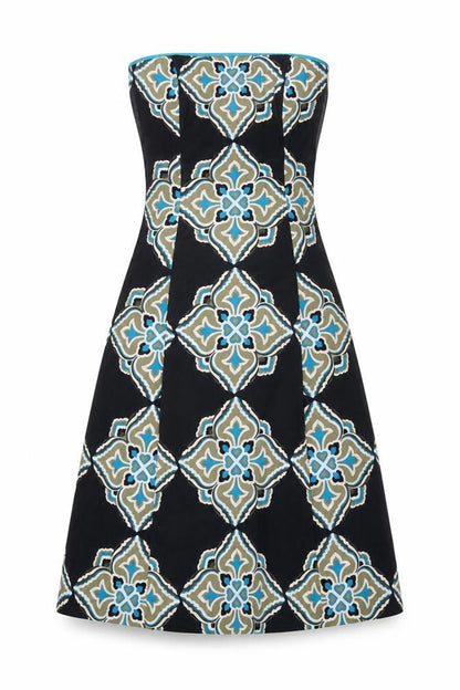 Coast Women Black Geometric Strapless A-Line Dress Size 8