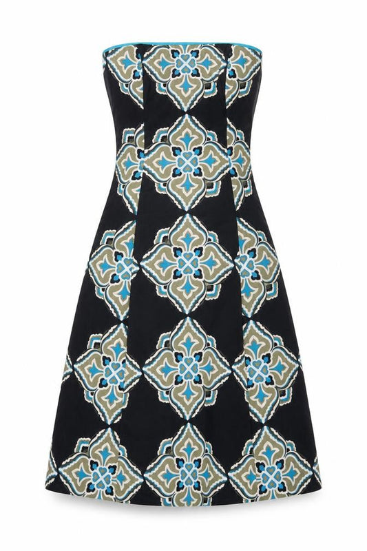 Coast Women Black Geometric Strapless A-Line Dress Size 8