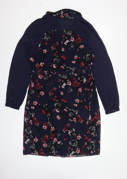 Monsoon Women Blue Floral UK 14 Knee Length Fit & Flare Dress