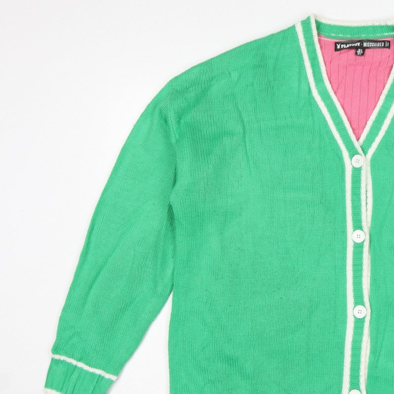 Playboy x Missguided Women Green UK 6 V-Neck Logo Knit Cardigan